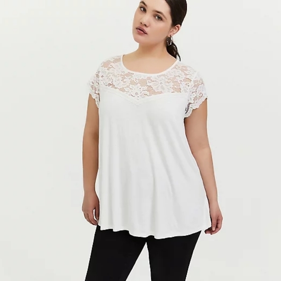TORRID - SUPER SOFT WHITE LACE SLEEVE TOP - Picture 7 of 7